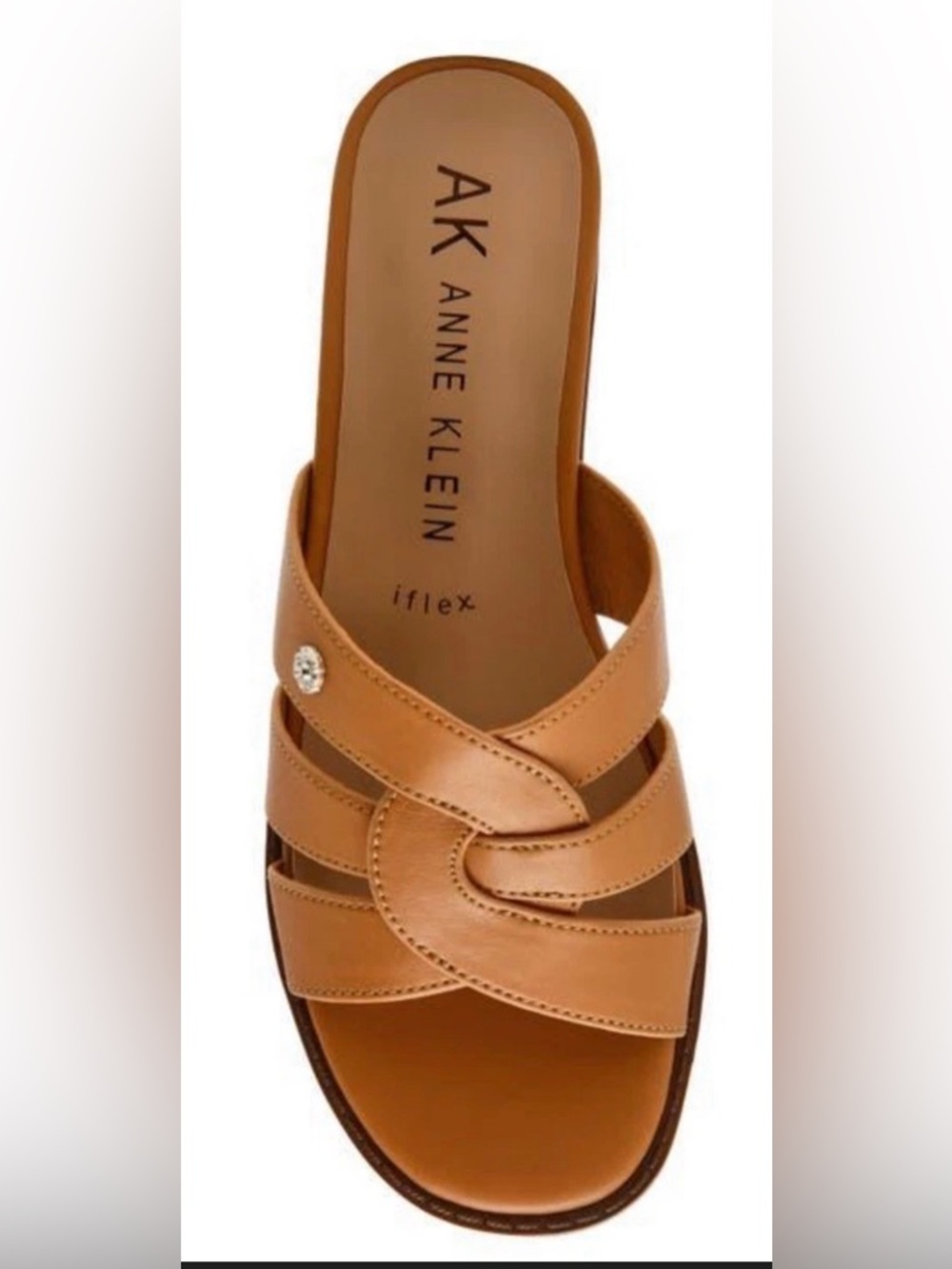 Anne Klein Tan Leather Slide Sandal - AK Iflex Comfort